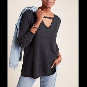 Anthropologie T.La NEW Nadia Cut Out Waffle Thermal Tunic Top Sz L Charcoal